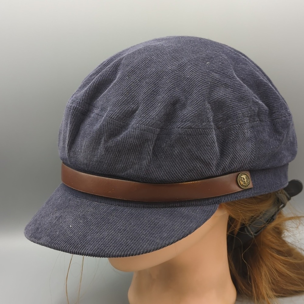 Brixton Fiddler Cap Hat Navy Blue Corduroy Fisherman Mariner Size Large 7 1/2